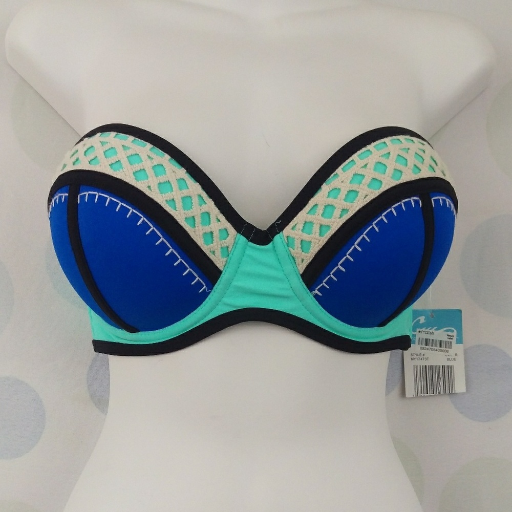 California Waves Strapless Blue Bikini Top XL